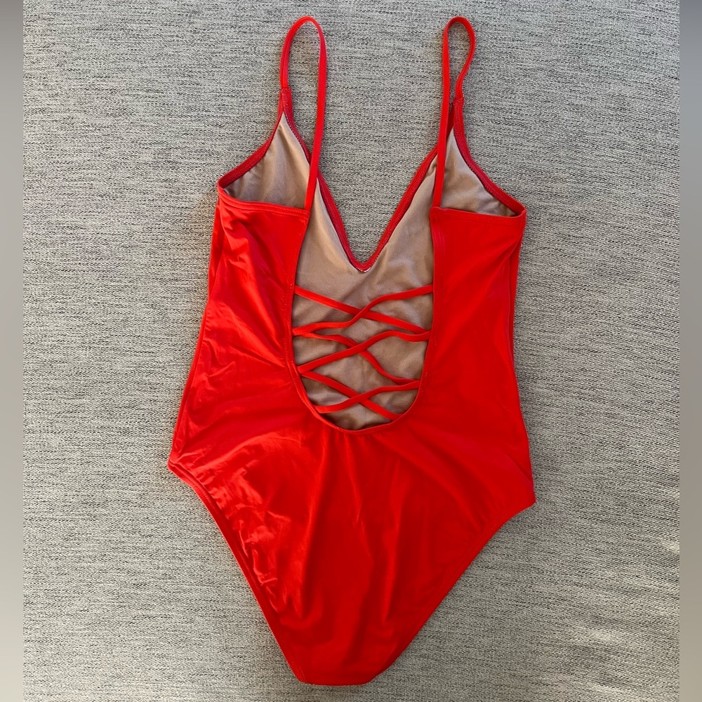 Deep V Pop Red One-Piece Swimsuit